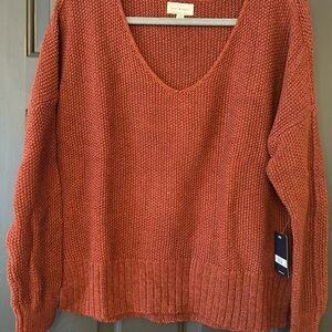 Lucky Brand V-Neck Sweater in Warm Rust